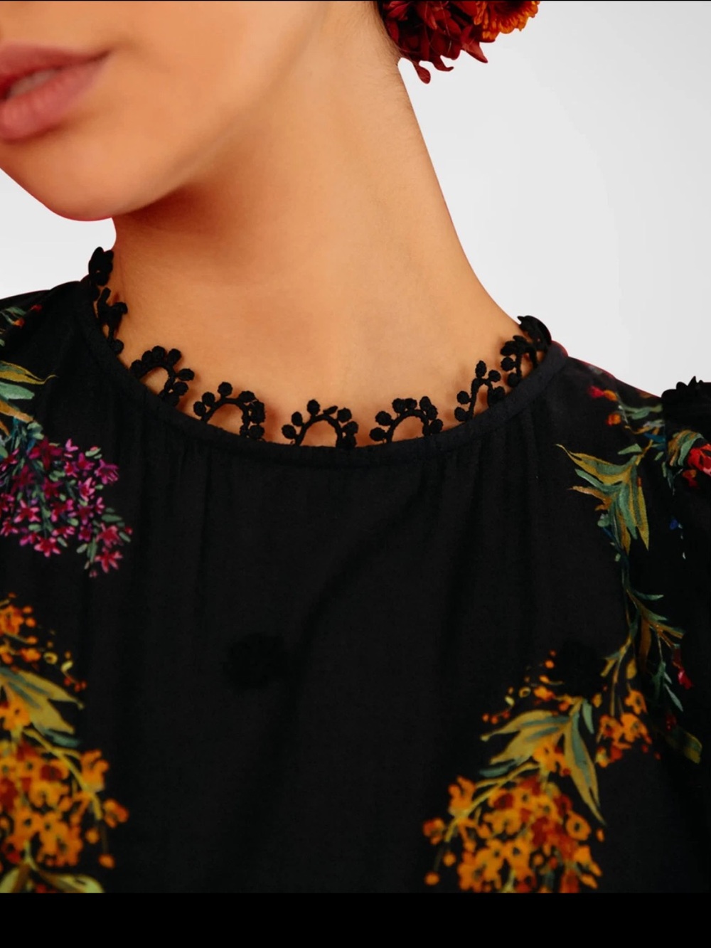Farm Rio Louise Black Floral Embroidered A-Line Mini Dress XS - Picture 3 of 9